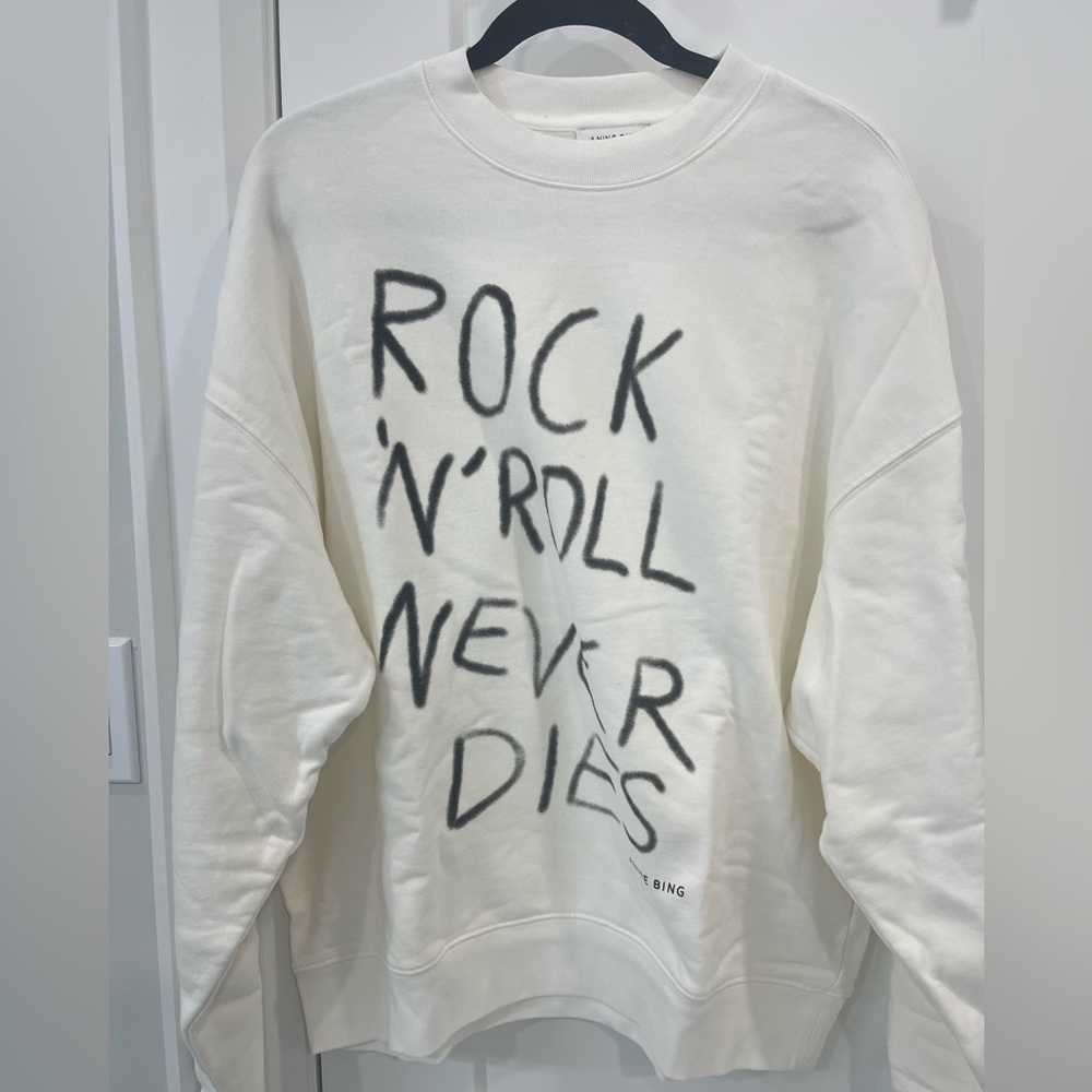 Anine Bing White Sweatshirt with Black Graphic